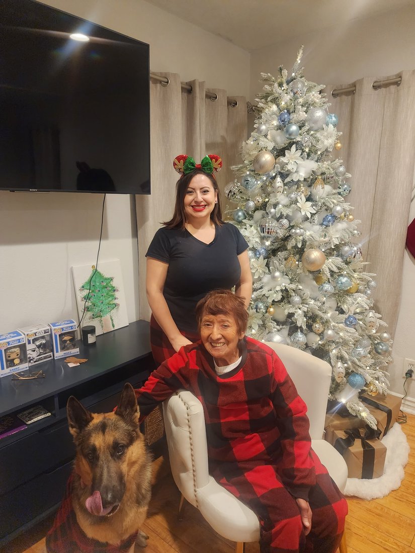 Denise and her family at Christmas