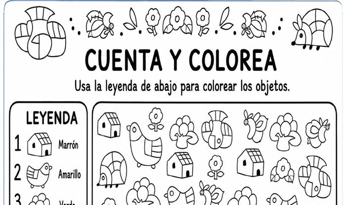 Sneak peek of the Count & Color bilingual art worksheet